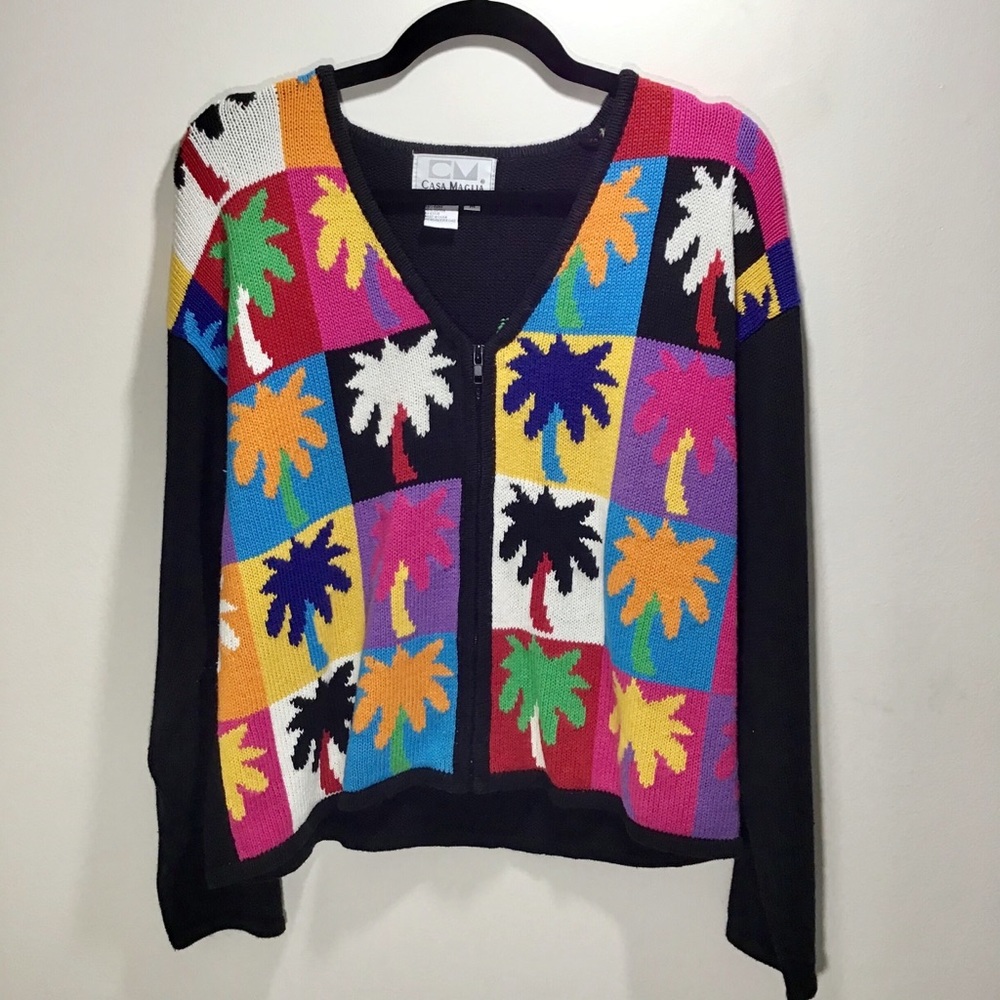 Vintage 80s Palm Tree Colorblock Sweater M